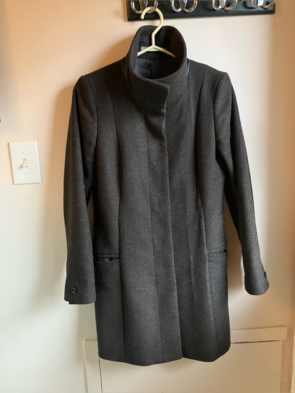 Tiger of Sweden - Women’s Dark Brown-Gray Tunel Collar Wool Blend Coat